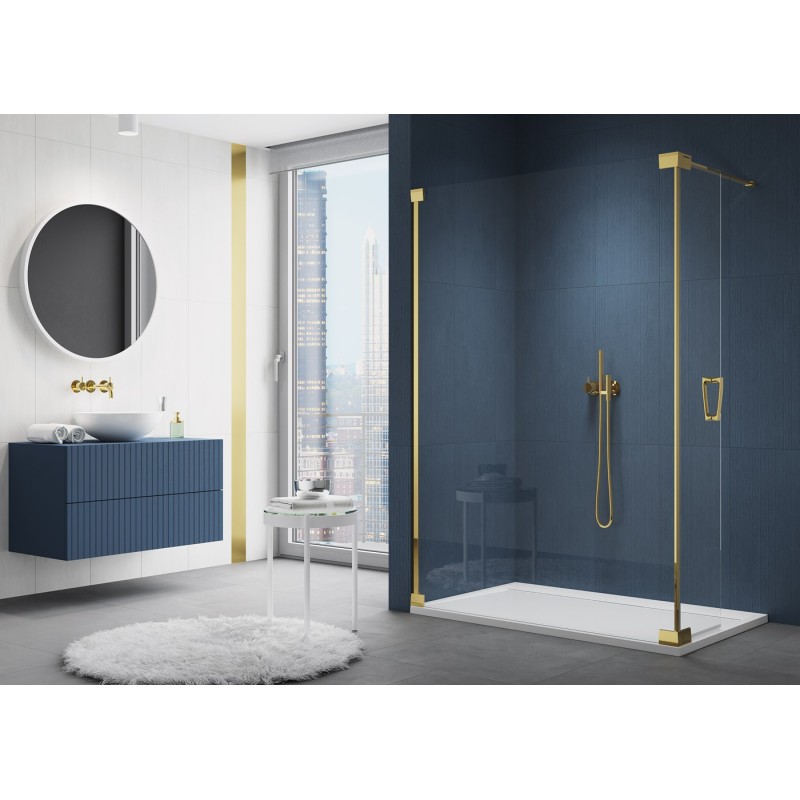SanSwiss Cadura CADUO Gold Walk-In Ścianka Wolnostojąca L NA WYMIAR (100-120 cm) Szkło Przezroczyste (CADUOGSM11207)