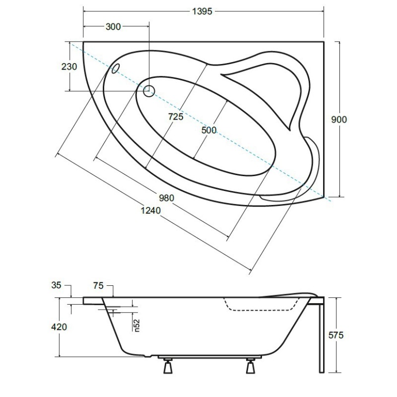Besco Ada Wanna Asymetryczna Prawa 140x90