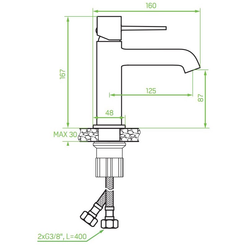 Laveo Pola Bateria Umywalkowa stojąca Z Korkiem (BAP G22D)