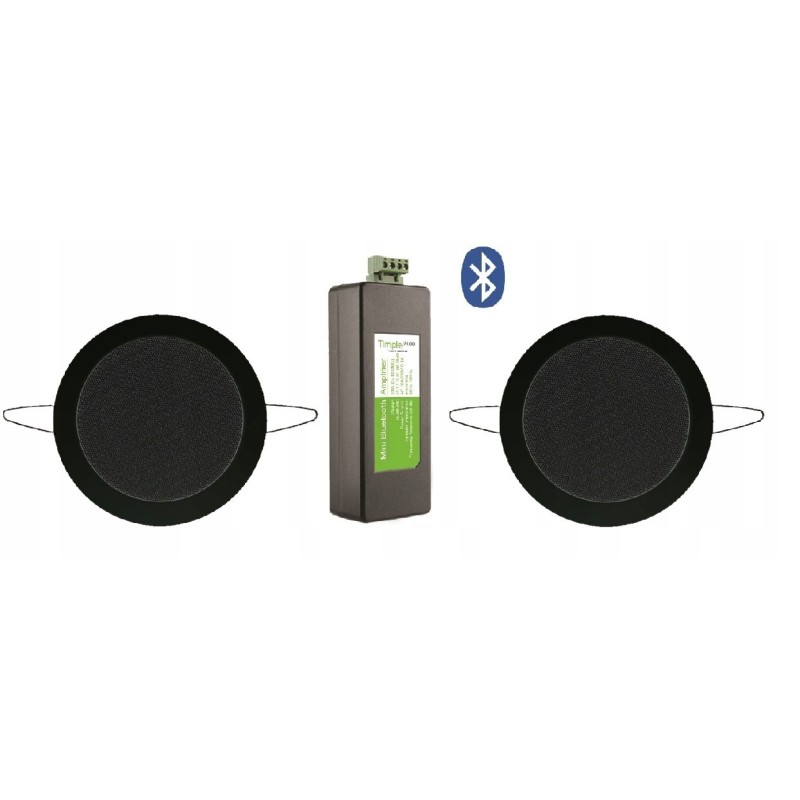 Timple Audio Odtwarzacz Bluetooth z Czarnymi Głośnikami Wodoodpornymi (TMN20EASY + SPKTwist135-Z)