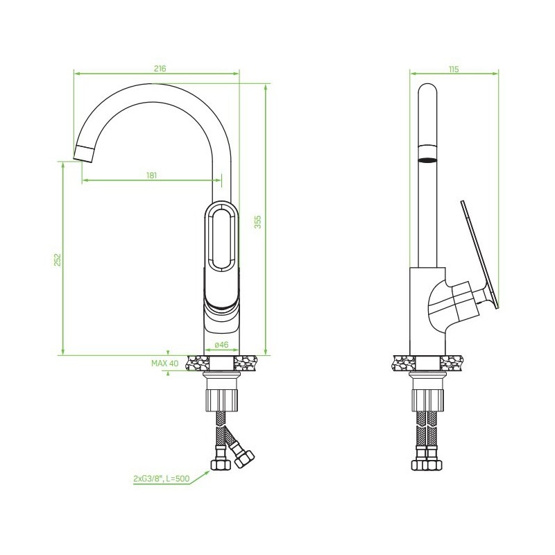 Laveo Tierra Bateria Zlewozmywakowa Stojąca Z Wylewką U (BAJ 968D)
