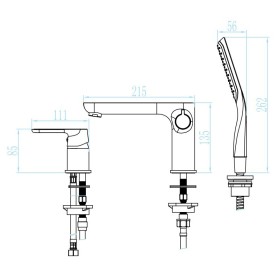Kuchinox Dima Bateria Wannowa Stojąca 3-otworowa Czarny (BQD 713D)