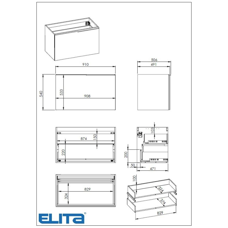 Elita Glam Stone Matt Szafka Pod Umywalkę 90 cm (RE010900167040)