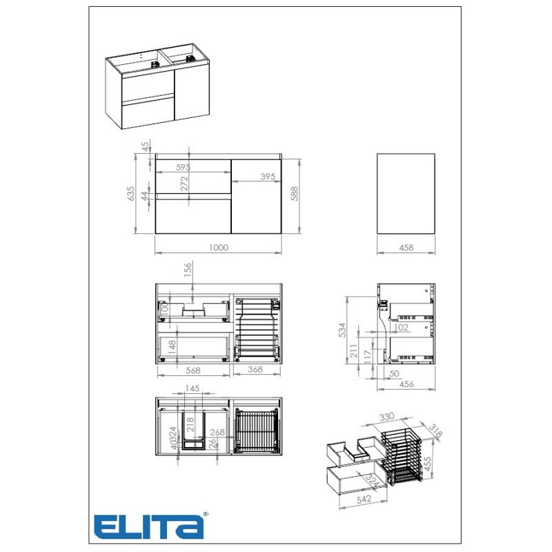 Elita Split Black Matt Szafka Pod Umywalkę Z Koszem Cargo 100 cm L (RE011006057160)