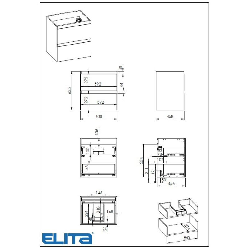 Elita Split Black Matt Szafka Z Umywalką Skappa 60 cm (RE010600057160+RE040603068060)