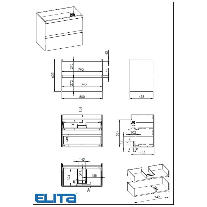 Elita Split Black Matt Szafka Z Umywalką Skappa 80 cm (RE010800057160+RE040803068060)
