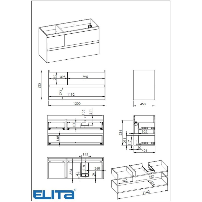 Elita Split Black Matt Szafka Z Umywalką Skappa 120 cm (RE012005157160+RE041205168060)