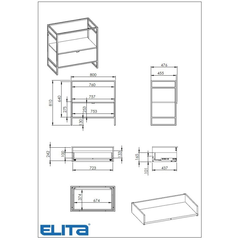 Elita Indus Szafka 1s Dąb Canela/Black Matt Z Umywalką Maxxi 80 cm (RE150800077160+RE010800077050+RE040800078060)