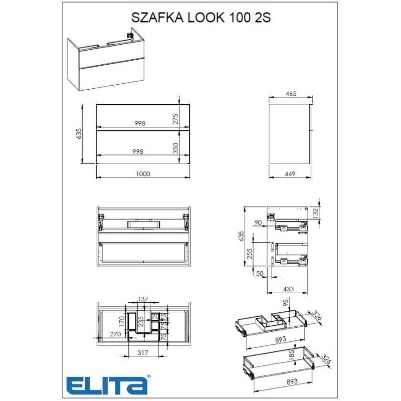 Elita Look Black Matt Szafka 2S Z Umywalką Maxxi 100 cm (RE011000027160+RE041000078060)