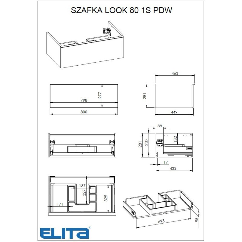 Elita Look Dąb Canela Szafka Z Umywalką Skappa 80 cm (RE010803027050+RE040803068060)
