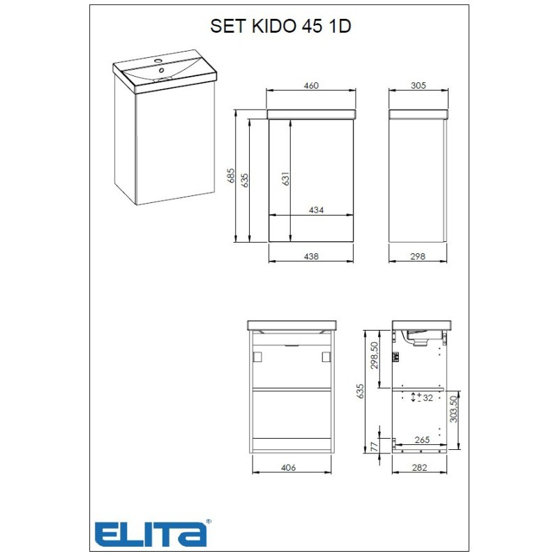 Elita Kido Black Matt Set Szafka Z Umywalką 45 cm (RE020450117160)