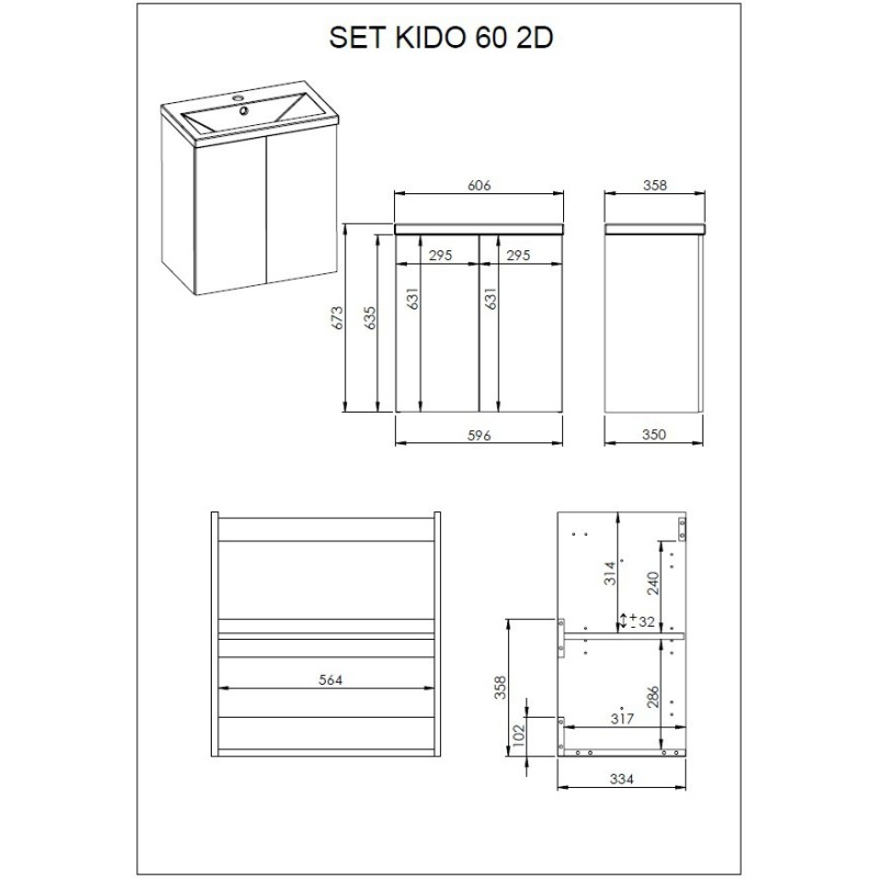 Elita Kido Black Matt Set Szafka Z Umywalką 60 cm (RE020600117160)