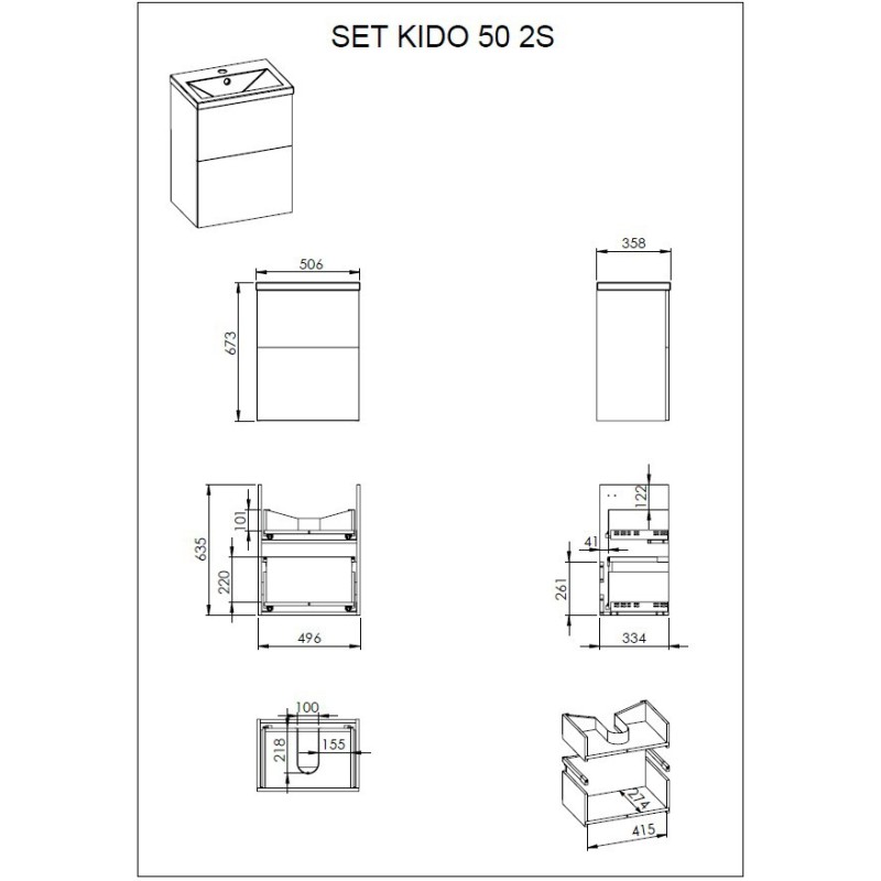 Elita Kido Black Matt Set Szafka Z Umywalką 50 cm (RE020501117160)