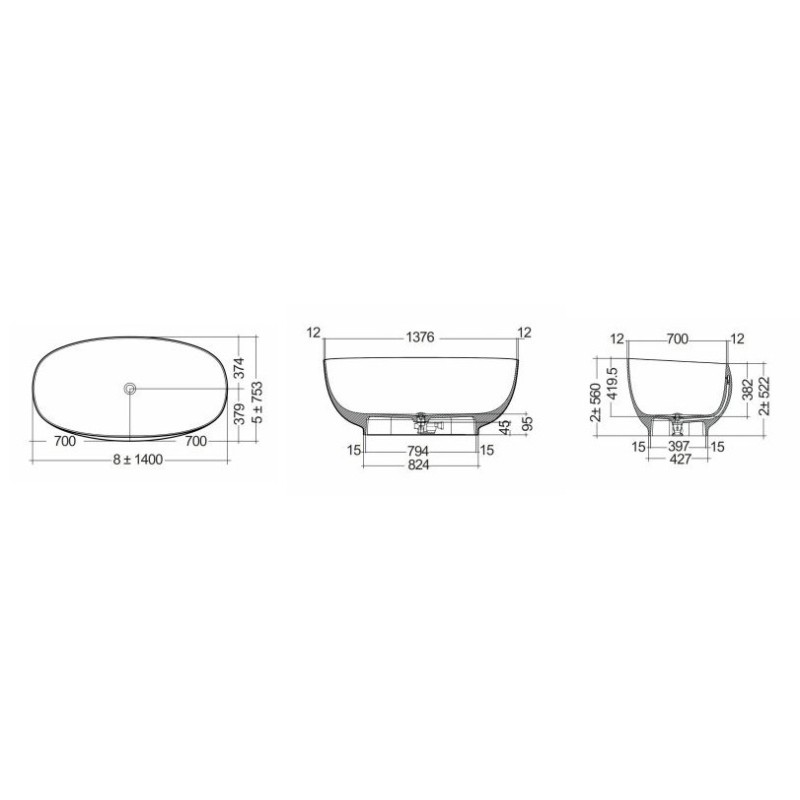 Rak Ceramics Cloud Wanna Wolnostojąca 140 cm Beż Mat (CLOBT14075505)