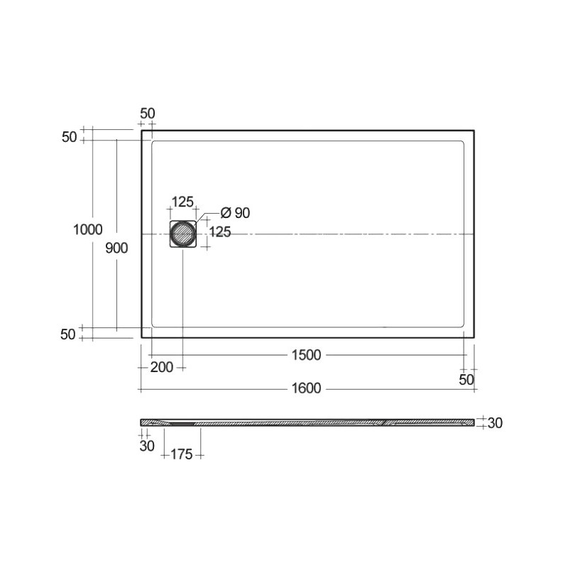 Rak Ceramics Feeling Brodzik Prostokątny 100x160  cm Biały (RFST100160S500)