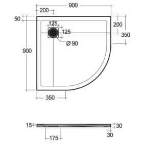 Rak Ceramics Feeling Brodzik Półokrągły 90x90 cm Czarny (RFQU009090S504)