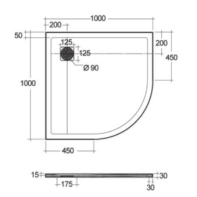 Rak Ceramics Feeling Brodzik Półokrągły 100x100 cm Szary (RFQU100100S503)