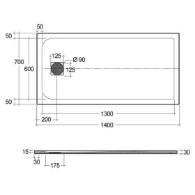 Rak Ceramics Feeling Brodzik Prostokątny 70x140 cm Czarny (RFST070140S504)