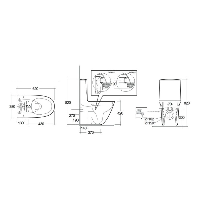 Rak Ceramics Sensation Zestaw Kompakt: Miska WC Rimless Do Kompaktu 62cm + Zbiornik Do Kompaktu + Deska WC (SENS3SET)