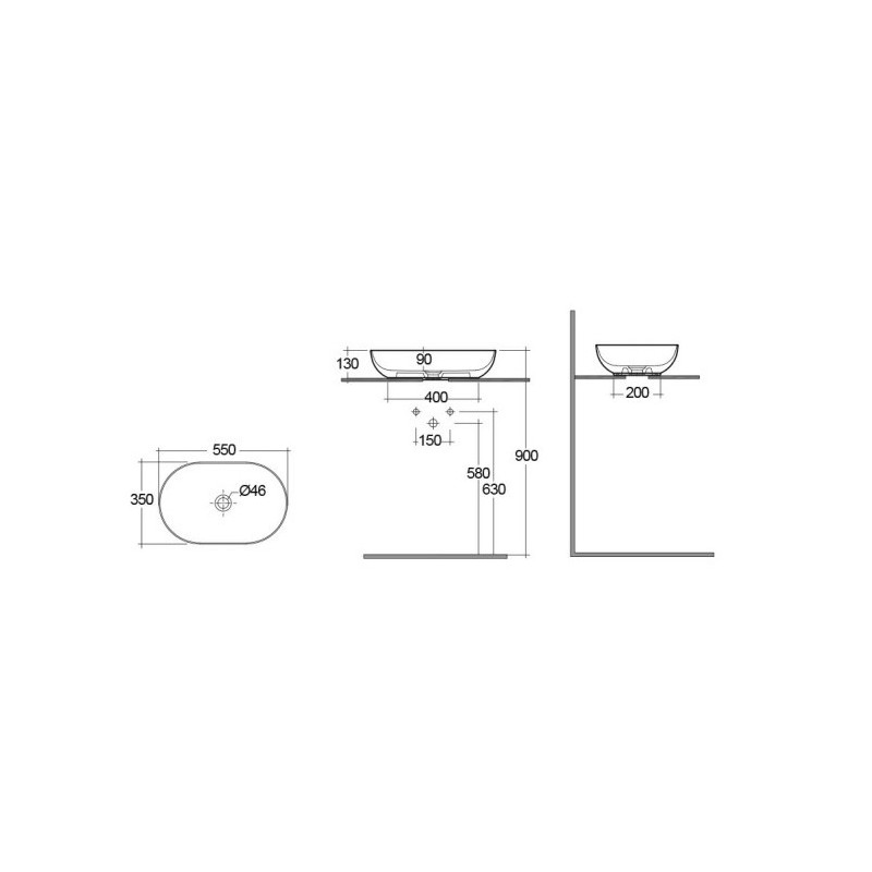Rak Ceramics Feeling Umywalka Slim Nablatowa Owalna 55x35 cm Biały Połysk (FEECT5500AWHA)