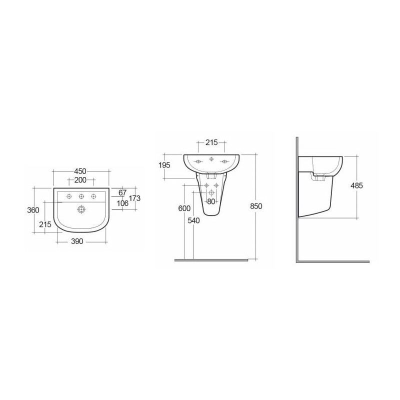 Rak Ceramics Compact Umywalka Podwieszana 45x36 cm Z Otworem Biały Połysk (COWB00002)