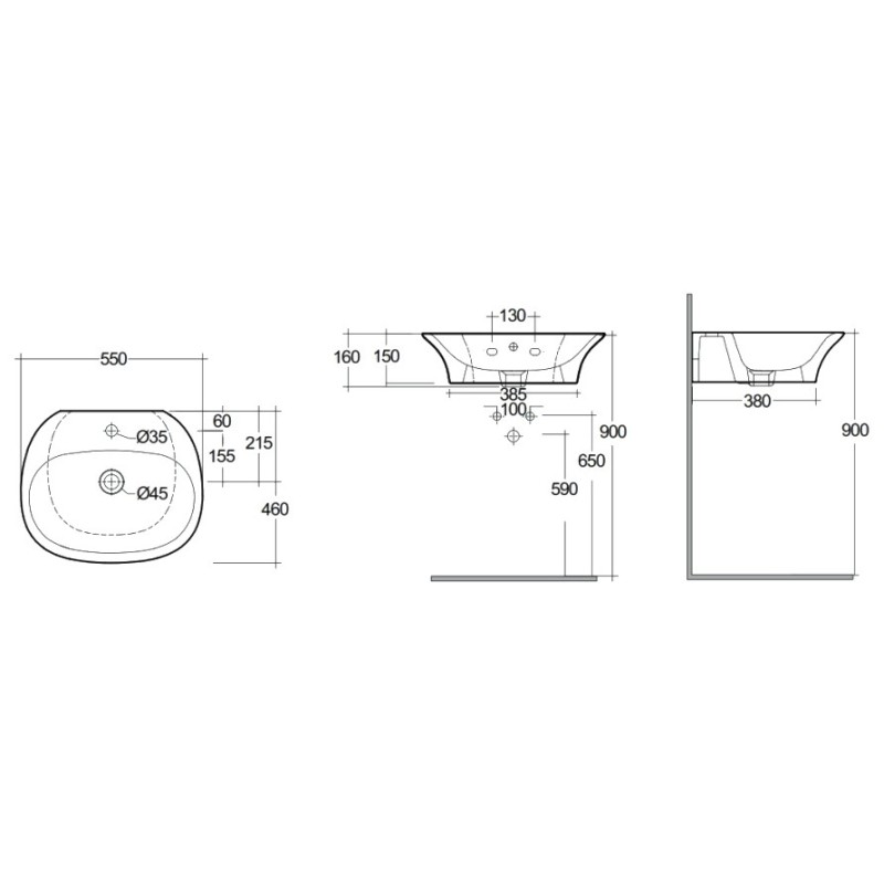 Rak Ceramics Sensation Umywalka Wisząca Owalna 55x46 cm Biały Połysk (SENWB5501AWHA)