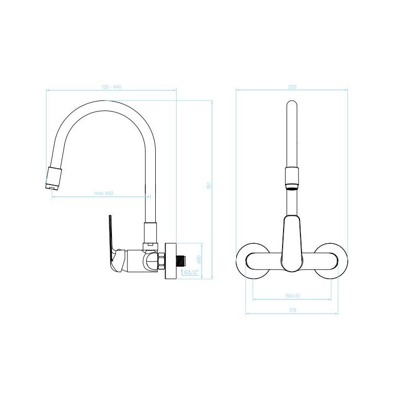 Kuchinox Elza Bateria Zlewozmywakowa Ścienna Z Elastyczną Wylewką Chrom/czarny (BKE 781D)