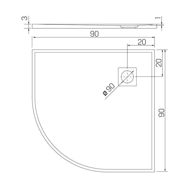 New Trendy Mori Brodzik Posadzkowy Półokrągły Szary 90x90 cm (B-0473)
