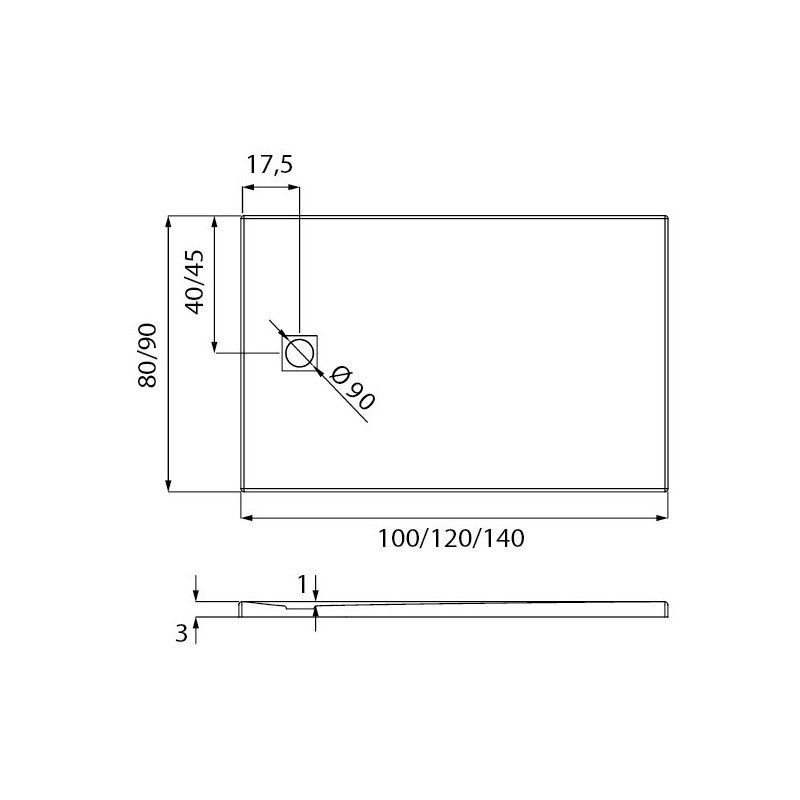 New Trendy Mori Brodzik Posadzkowy Prostokątny Czarny 120x90 cm (B-0406)