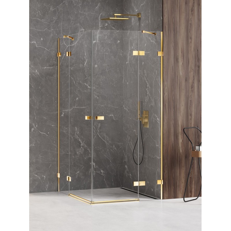 New Trendy Avexa Gold Shine Kabina Prysznicowa Narożna Prostokątna Drzwi Podwójne 80x110 cm Szkło Przezroczyste (EXK-1860)