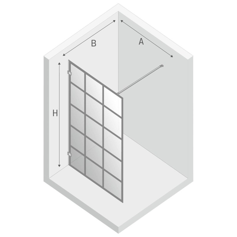 New Trendy Avexa Black Kabina Prysznicowa Walk-In 130x200 cm Szkło Przezroczyste 6 mm Wzór Kratka (EXK-2026)