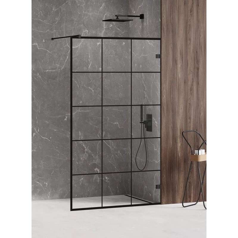 New Trendy Avexa Black Kabina Prysznicowa Walk-In 130x200 cm Szkło Przezroczyste 6 mm Wzór Kratka (EXK-2026)