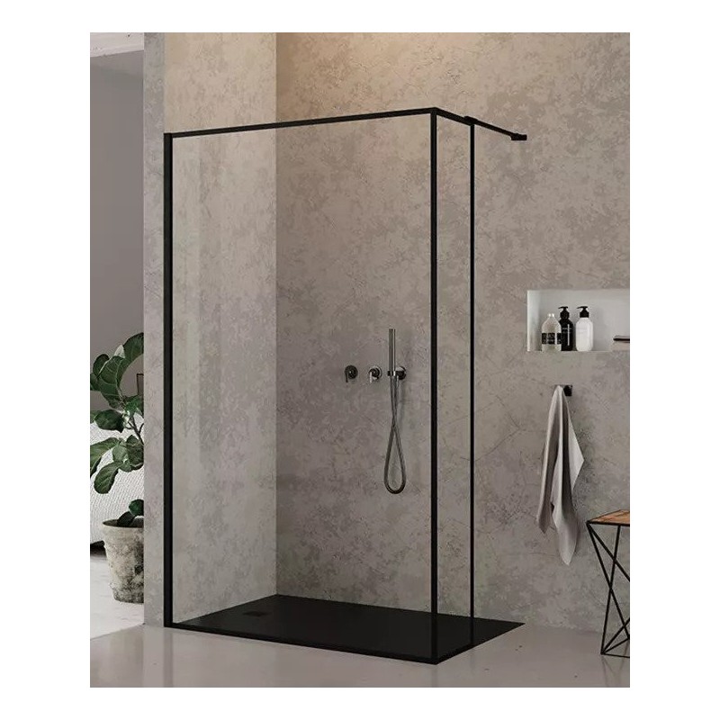 New Trendy New Modus Black Kabina Prysznicowa Walk-In Zestaw 80x30x200 cm Szkło Przezroczyste  Wzór Ramka (EXK-0264+EXK-0256)