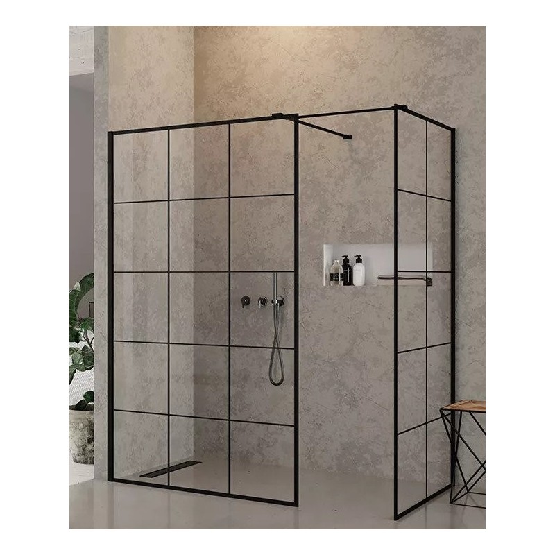 New Trendy New Modus Black Kabina Prysznicowa Walk-In 130x100 cm Szkło Przezroczyste  Wzór Kratka (EXK-5645)