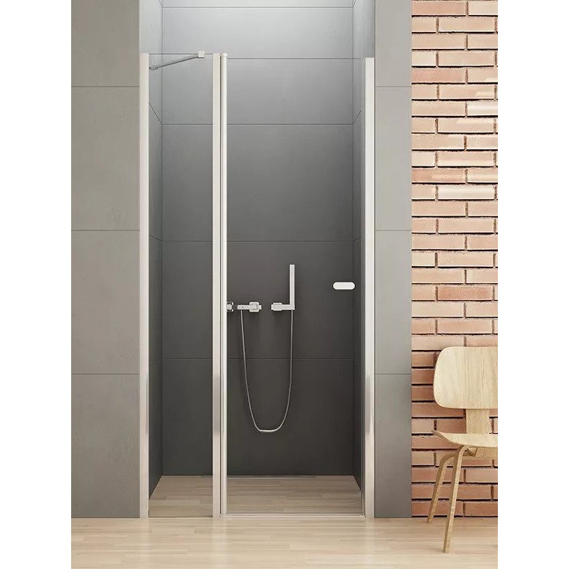 New Trendy New Soleo Drzwi Prysznicowe Uchylne Pojedyncze  Z Elementem Stałym 90x195 cm Szkło Przezroczyste 6 mm (D-0155A-WK)