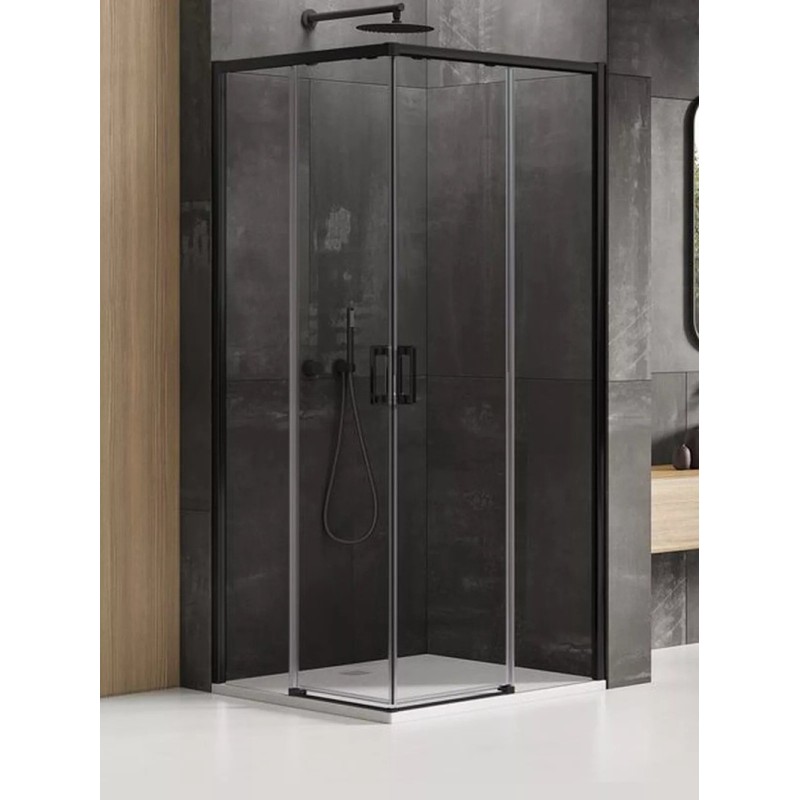 New Trendy Prime Black Kabina Prysznicowa Narożna Prostokątna Drzwi Przesuwne Podwójne 70x80 cm (D-0350A/D-0313A)