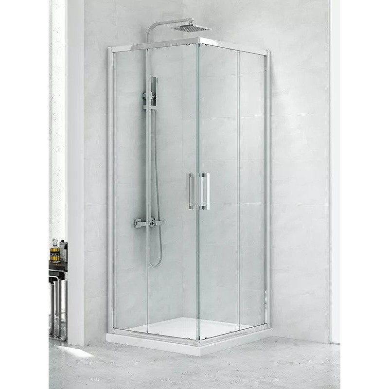 New Trendy New Praktic Kabina Prysznicowa Narożna Kwadratowa Drzwi Przesuwne Podwójne 90x90 cm (K-0466)
