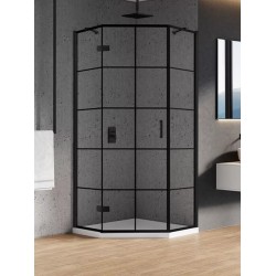 New Trendy New Azura Black Kabina Prysznicowa Narożna Pięciokątna Drzwi Uchylne Pojedyncze Lewe Kratka 90x90 cm (K-0677)