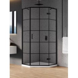 New Trendy New Azura Black Kabina Prysznicowa Narożna Pięciokątna Drzwi Uchylne Pojedyncze Prawe Kratka 90x90 cm (K-0678)