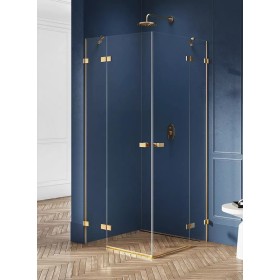 New Trendy Avexa Gold Kabina Prysznicowa Narożna Prostokątna Drzwi Uchylne Podwójne 100x90 cm (EXK-1785)