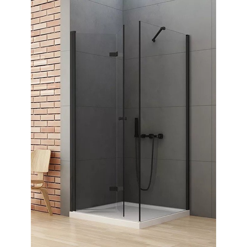 New Trendy New Soleo Black Kabina Prysznicowa Narożna Prostokątna Drzwi Składane Pojedyncze Lewe 90x80 cm (D-0235A/D-0114B)