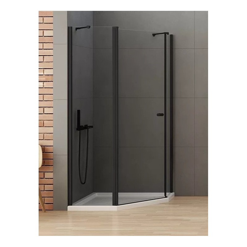 New Trendy New Soleo Black Kabina Prysznicowa Narożna Pięciokątna Asymetryczna Lewa Drzwi Uchylne Pojedyncze L 100x80cm (K-0614)