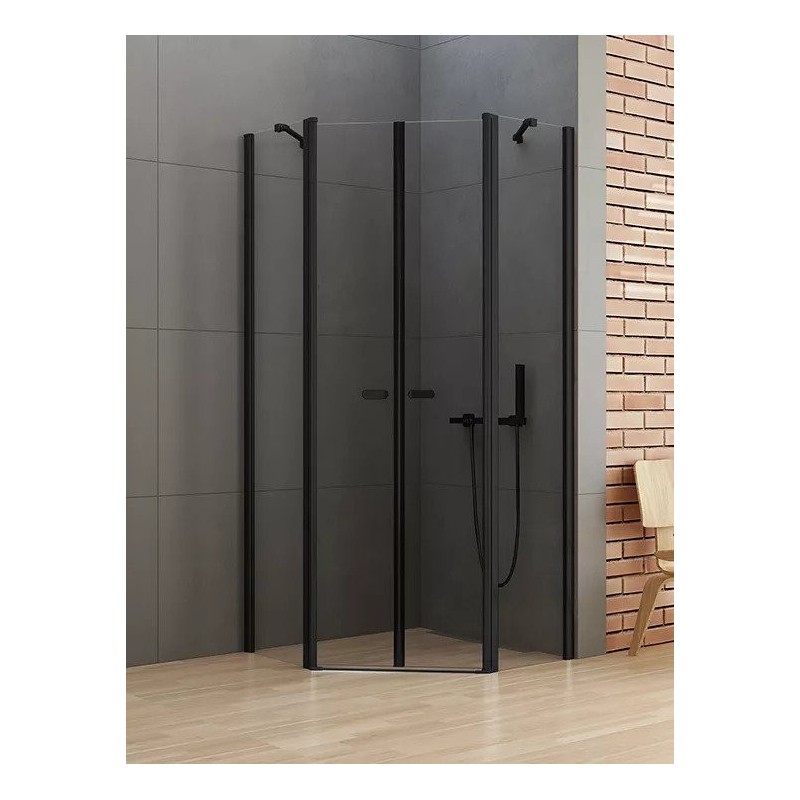 New Trendy New Soleo Black Kabina Prysznicowa Narożna Pięciokątna Drzwi Uchylne Podwójne 80x80cm (K-0616)