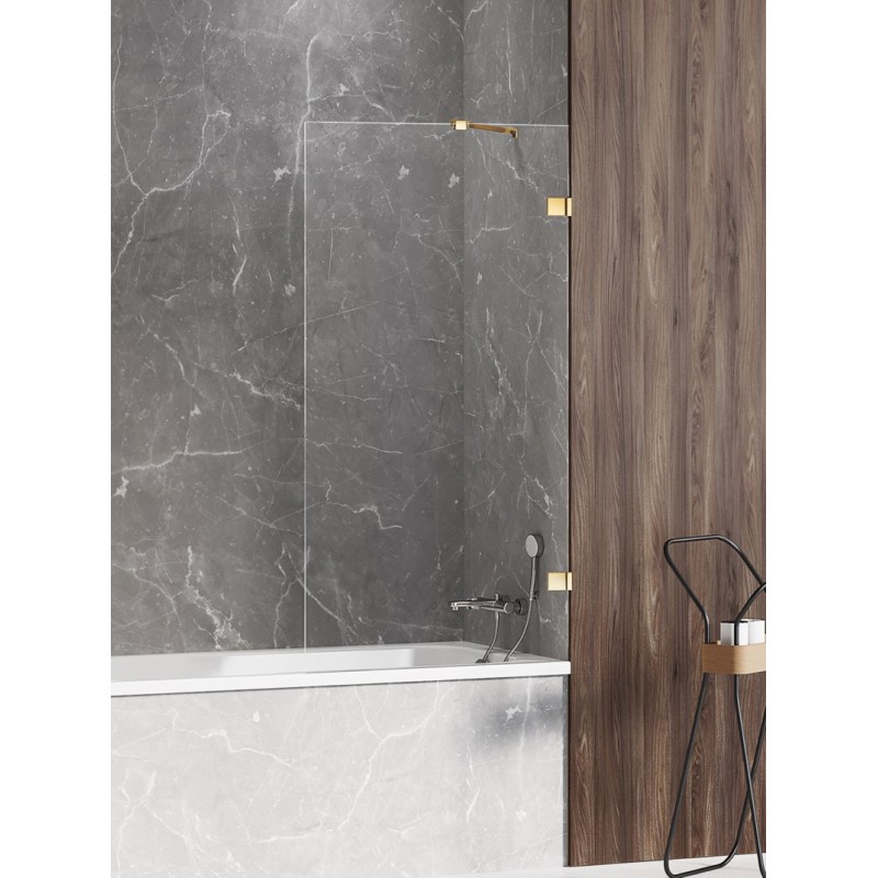 New Trendy Avexa Gold Shine Parawan Wannowy 60x150 cm Skrzydło Pojedyncze Nieruchome Szkło Przezroczyste 6 mm (EXK-2171-WP)