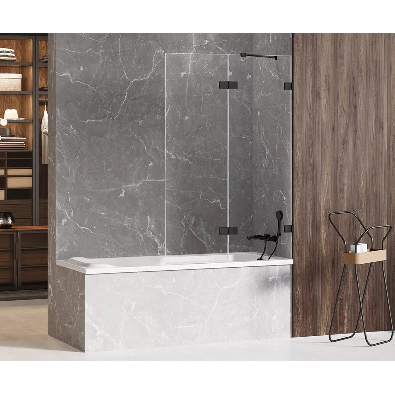 New Trendy Avexa Black Parawan Wannowy 130x150 cm Skrzydło Pojedyncze Uchylne Lewe Szkło Przezroczyste 6 mm (EXK-1988)