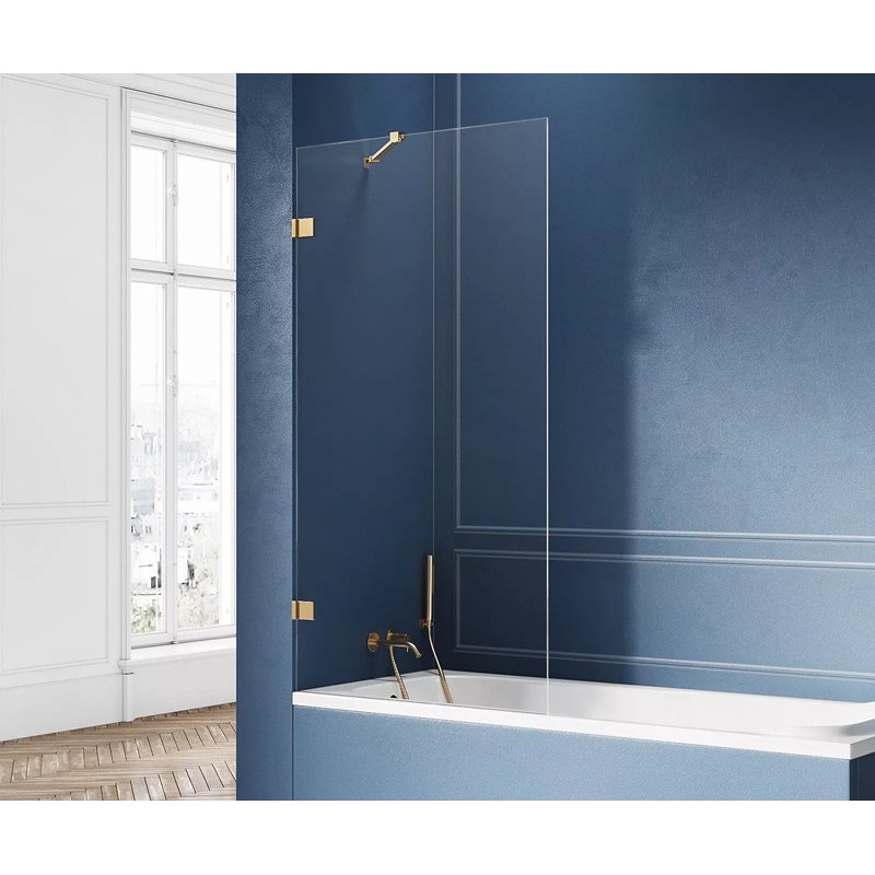 New Trendy Avexa Gold Parawan Wannowy 60x150 cm Skrzydło Pojedyncze Nieruchome Szkło Przezroczyste 6 mm (EXK-2005)