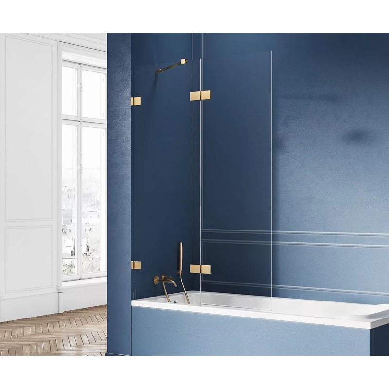 New Trendy Avexa Gold Parawan Wannowy 100x150 cm Skrzydło Pojedyncze Uchylne Lewe Szkło Przezroczyste 6 mm (EXK-2010)