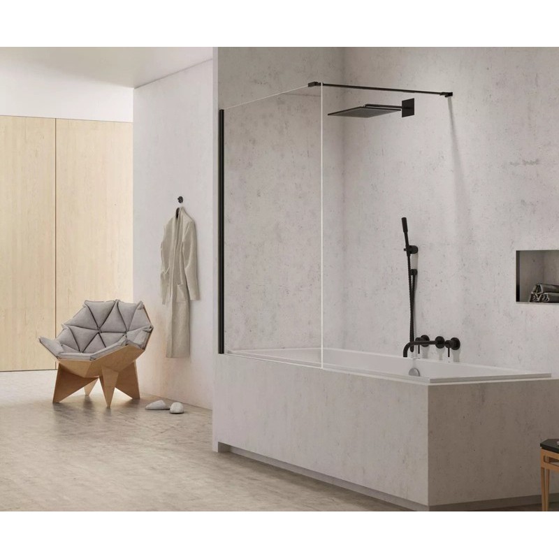 New Trendy New Modus Black Parawan Wannowy 60x150 cm Skrzydło Pojedyncze Nieruchome Szkło Przezroczyste 8 mm (EXK-1927-WP)