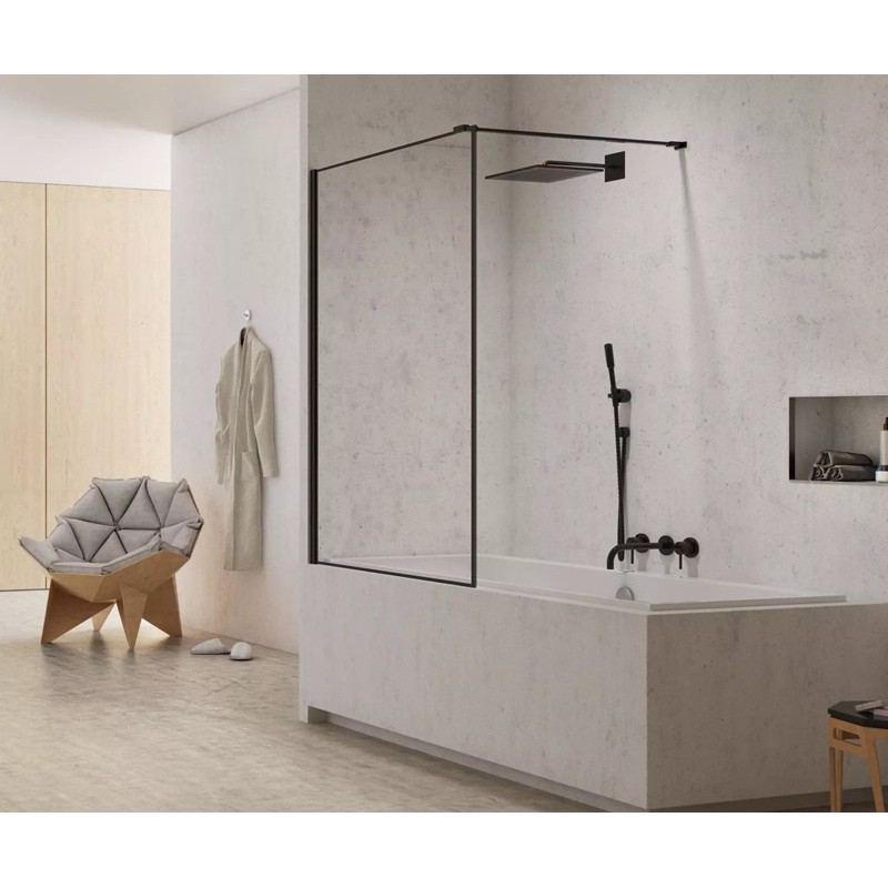 New Trendy New Modus Black Parawan Wannowy 80x150 cm Skrzydło Pojedyncze Nieruchome Szkło Przezroczyste 8 mm (EXK-0293)