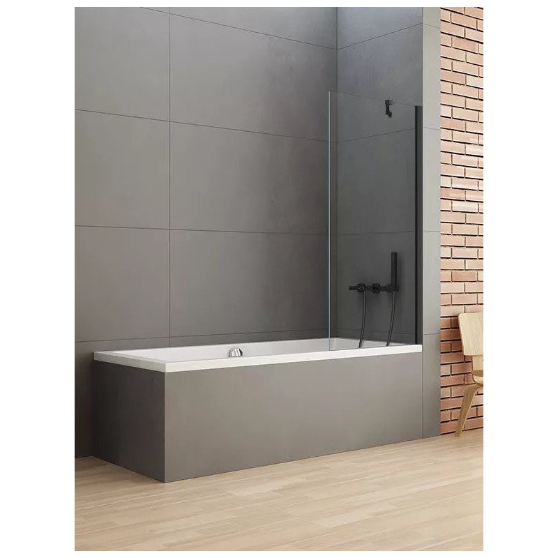 New Trendy New Soleo Black Parawan Wannowy 80x140 cm Skrzydło Pojedyncze Nieruchome Szkło Przezroczyste 6 mm (P-0080-WP)